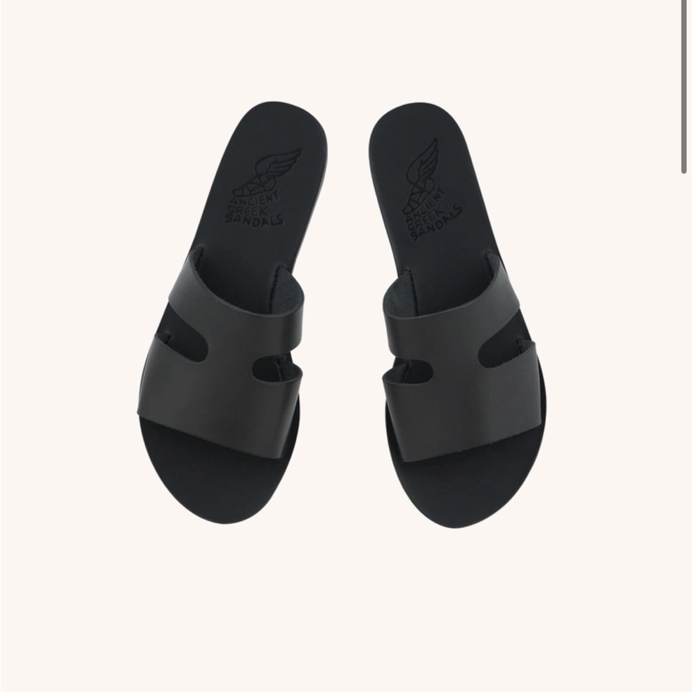 Ancient Greek Sandals Black Leather Slide Sandals